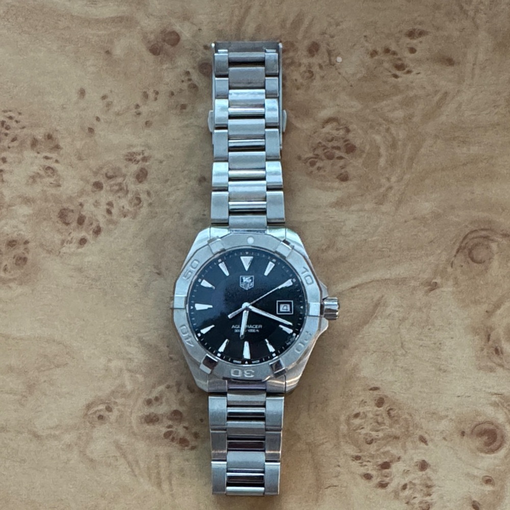 TAG Heuer Aquaracer Quartz WAY1110 Date Black Dial Silver Steel Watch for Men